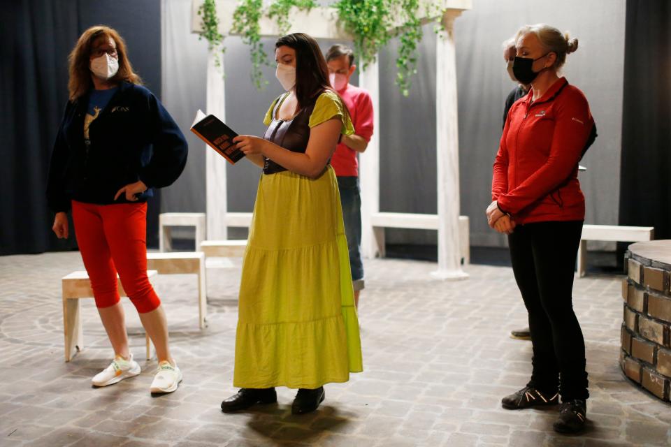 Actors rehearse at the Town and Gown Theater for their upcoming production of William Shakespeare's Much Ado About Nothing which opens Valentine's Day weekend.