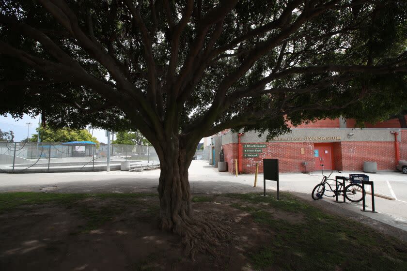 Santa Monica, CA - April 26: A view of Memorial Park where childhood sexual abuse allegedly took place in Santa Monica Wednesday, April 26, 2023. The City of Santa Monica expected to pay a nine- figure settlement to resolve childhood sexual abuse claims brought by 124 adult survivors of a former Santa Monica employee. The abuse happened 20 years ago. (Allen J. Schaben / Los Angeles Times)