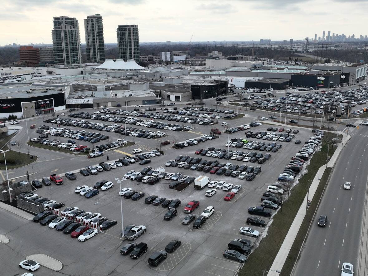 TTCRiders says city council should consider imposing a tax on commercial parking lots like this one at Sherway Gardens. The group says the measure could raise hundreds of millions in revenue, according to some reports.  (Patrick Morrell/CBC - image credit)