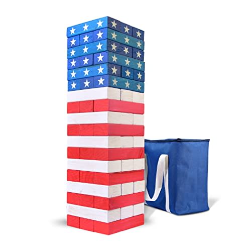 GoSports Giant Stackin' Stars and Stripes (Stacks to 5+ ft), Made from Premium Pine Blocks