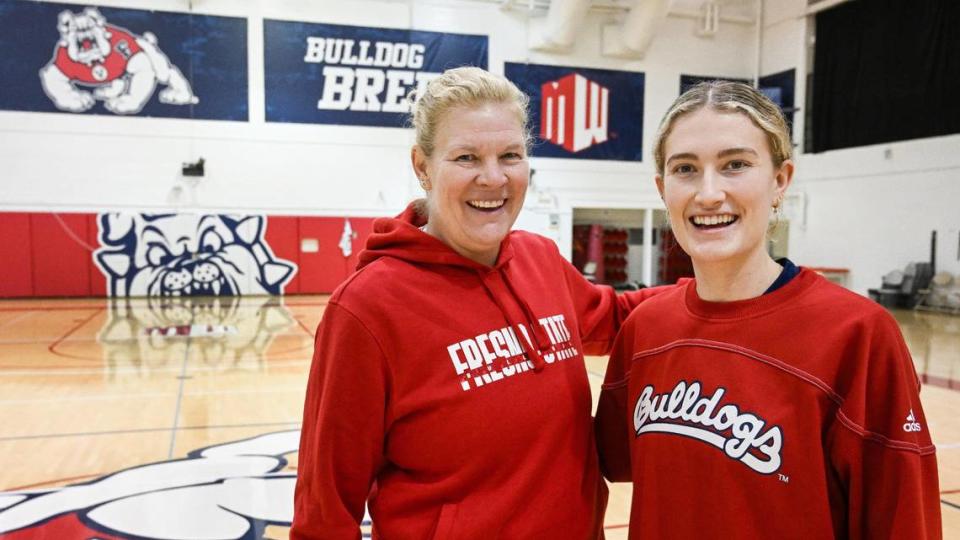Fresno State head volleyball coach Leisa Rosen, left, and outside hitter Ella Rud will be traveling along with the rest of the Bulldog volleyball team to Stanford on Friday to compete in the NCAA tournament after winning the Mountain West Conference for the first time in program history last Friday.