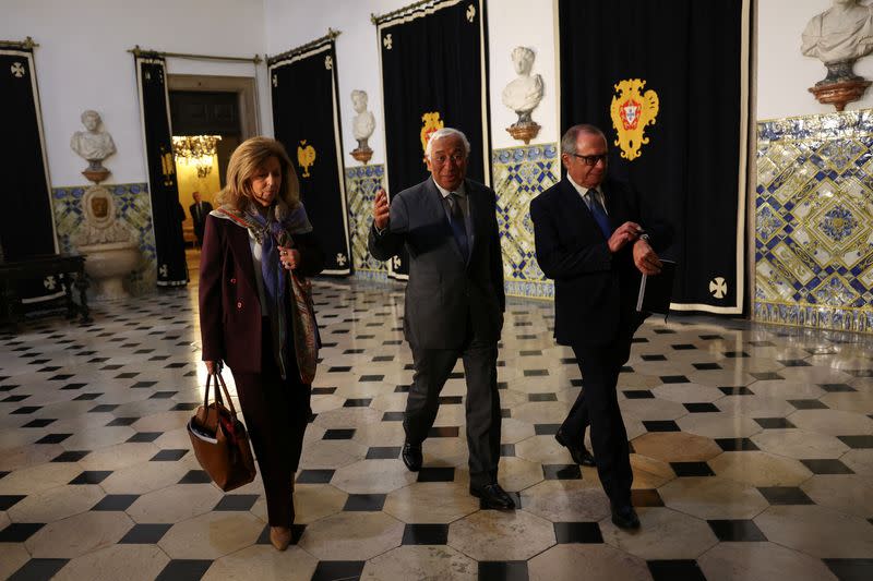 Portugal's Prime Minister Costa, who resigned due to an ongoing investigation, leaves Council of State with President Rebelo de Sousa, in Lisbon