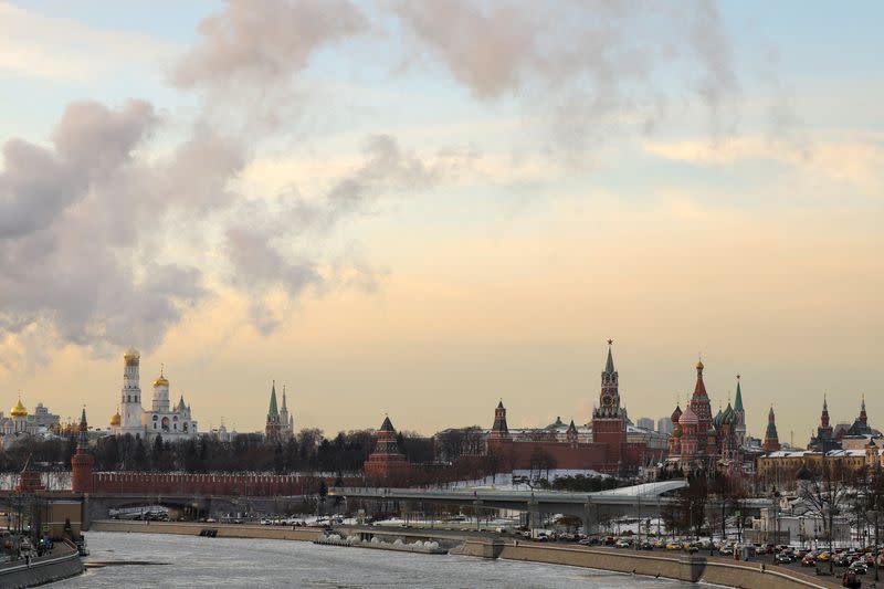 FILE PHOTO: A general view of the Kremlin, St. Basil's Cathedral and Zaryadye Park in Moscow