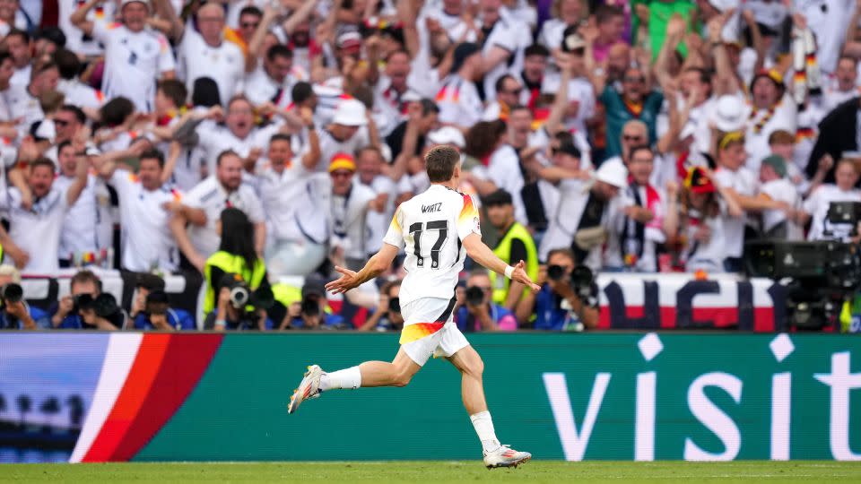 Wirtz celebrates after scoring against Spain. - Alex Caparros/UEFA/Getty Images