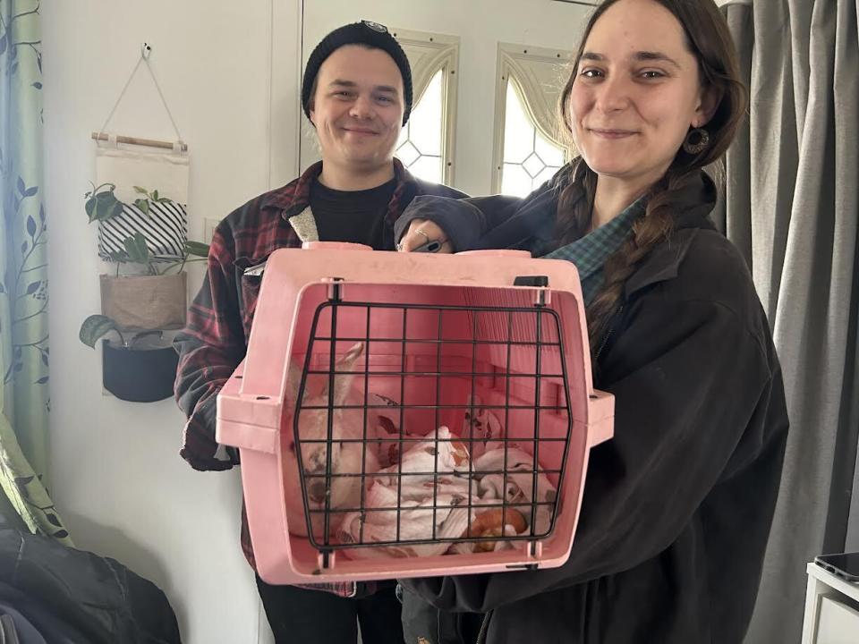 Erika Parson-Paulin says goodbye to her rabbit. (Kwabena Oduro/CBC - image credit)