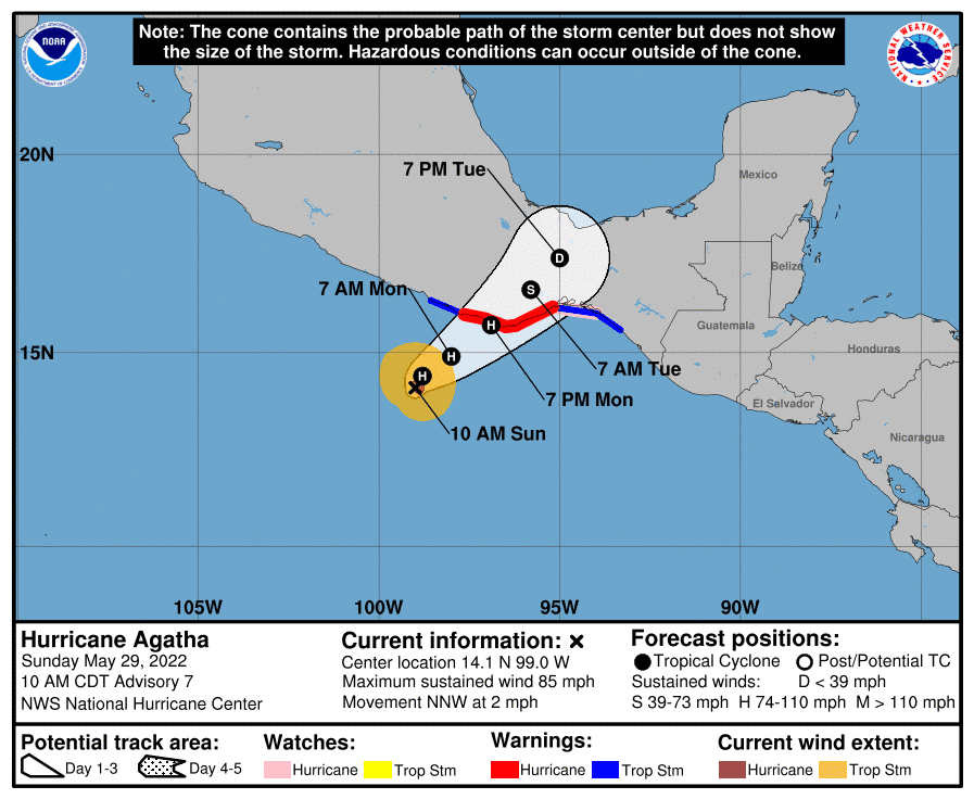 Hurricane Agatha is expected to make landfall along the southern coast of Mexico Monday