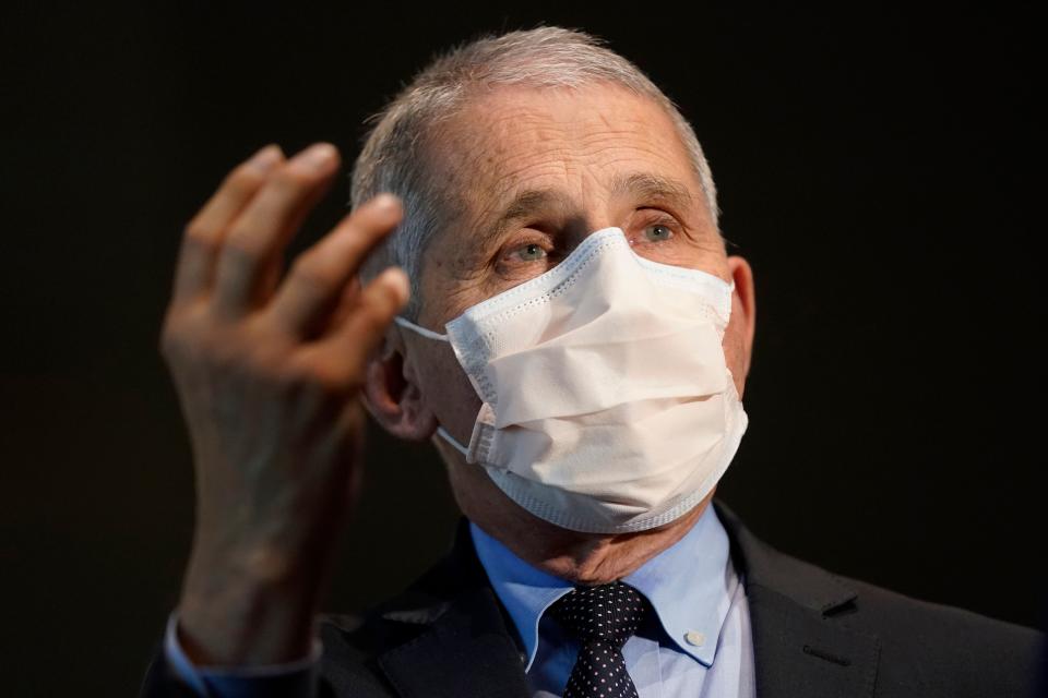 Anthony Fauci, director of the National Institute of Allergy and Infectious Diseases, speaks with Health and Human Services Secretary Alex Azar (unseen) before receiving his first dose of the Covid-19 vaccine at the National Institutes of Health on December 22, 2020, in Bethesda, Maryland. (Photo by Patrick Semansky / POOL / AFP) (Photo by PATRICK SEMANSKY/POOL/AFP via Getty Images)