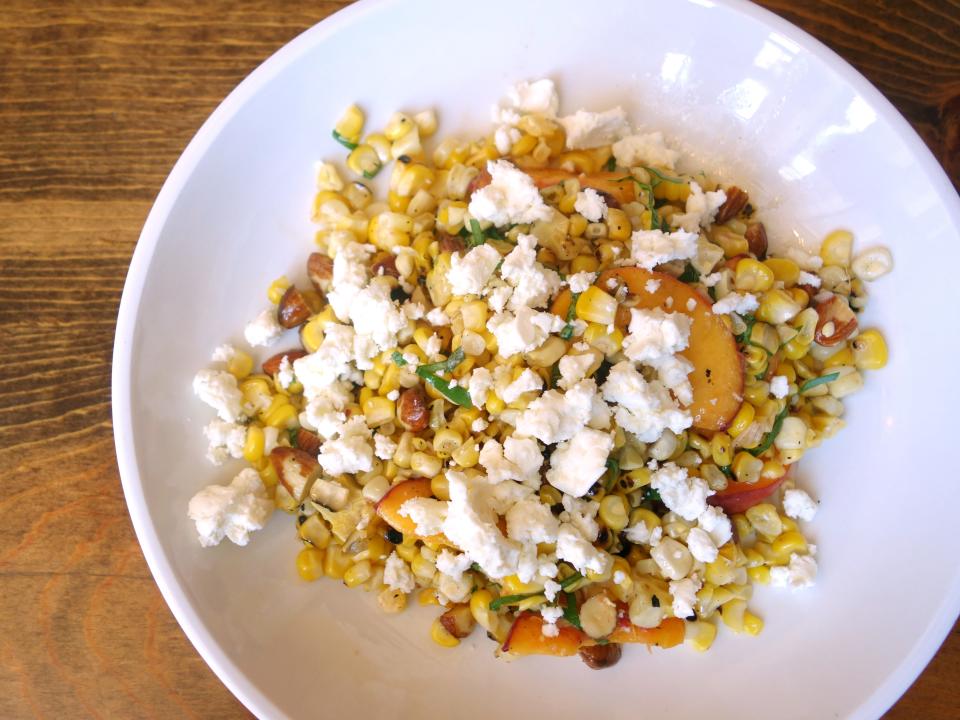 Corn salad with peaches, almonds and feta at FnB in Scottsdale.