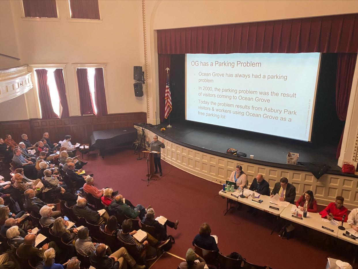 Joyce Klein presenting the Residential Permit Parking Program during a special meeting of the Neptune Township Council at the Jersey Shore Arts Center in Ocean Grove on Jan. 28, 2023.