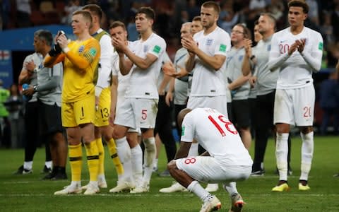 The England team applaud their fans after being beaten by Croatia - Credit: REUTERS/Grigory Dukor