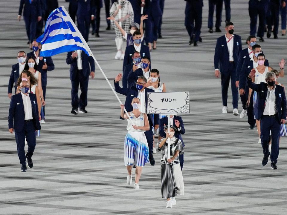 Greece makes its entrance at the Summer Olympics.