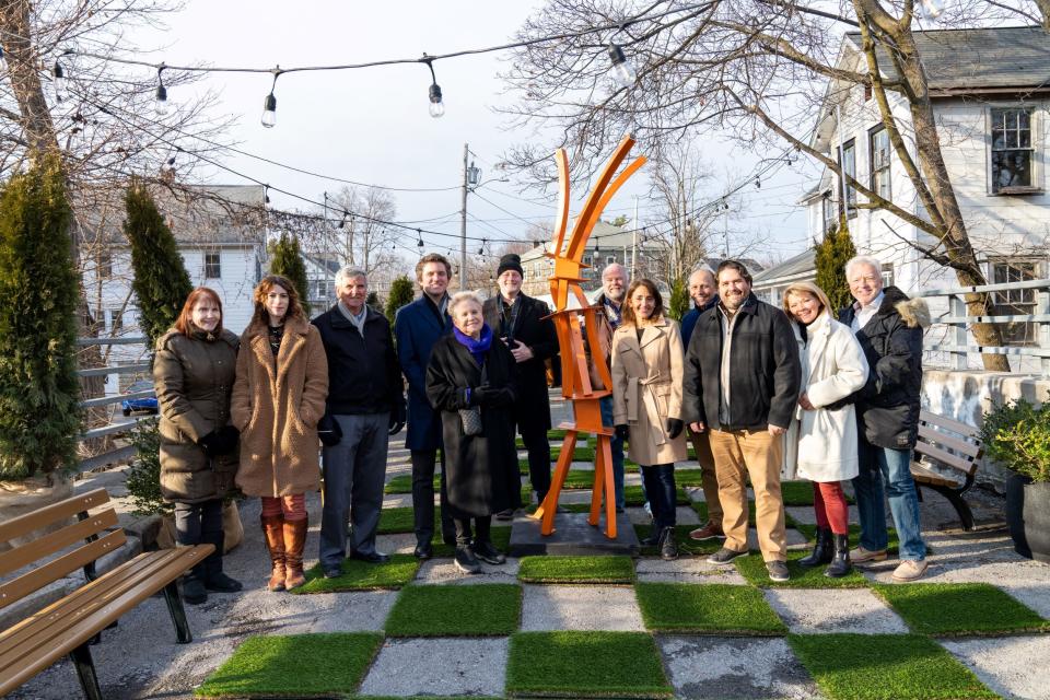 Cornwall town leaders at the reveal of a refreshed gathering space designed by  Nate Berkus and Jeremiah Brent for the new HGTV series "Home Town Kickstart presented by People."