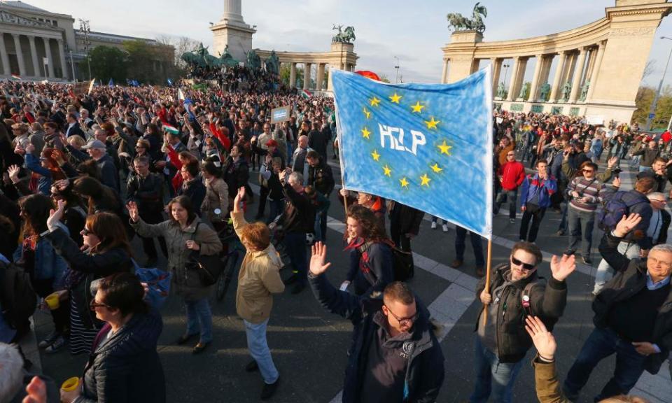 People protest in support of Central European University in Budapest