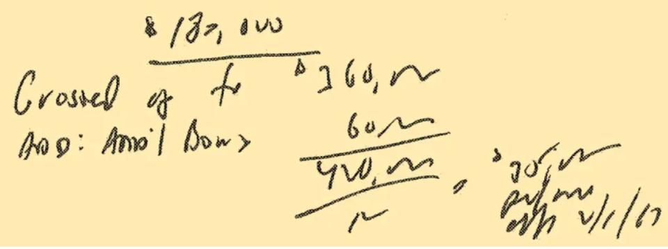 A handwritten note by former Trump CFO Allen Weisselberg.