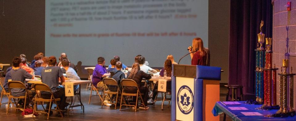 Fourteen middle school teams from school districts across Lenawee County competed against each other earlier this month during the student-science competition "You Be the Chemist" hosted by Adrian Public Schools at the district’s Julianne and George Argyros Performing Arts Center.