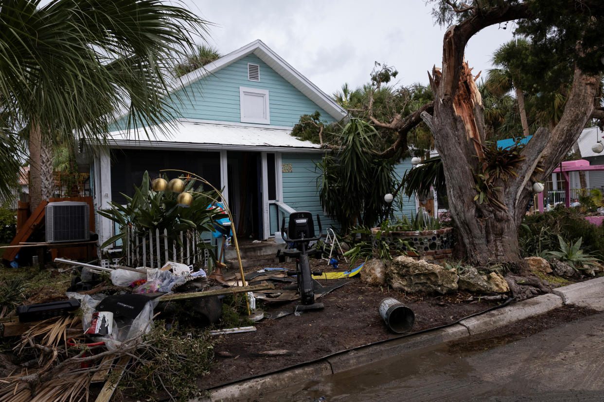 A view of a damaged house after the arrival of Hurricane Idalia, in Cedar Key, Florida, U.S., August 31, 2023. REUTERS/Marco Bello