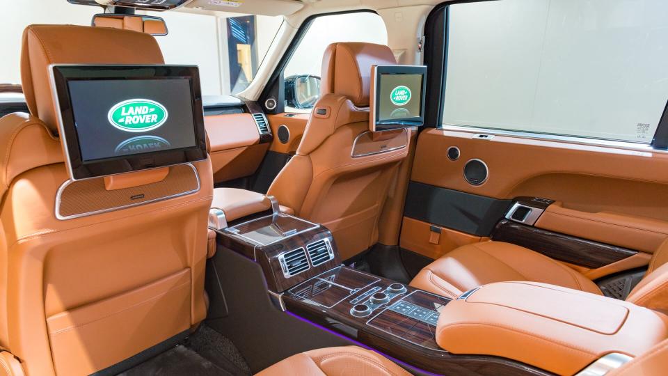 Brussels, Belgium - Januari 12, 2016: Luxury interior on a Range Rover offroad SUV car.