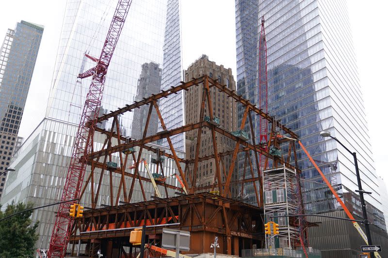 The new performing arts center under construction at the 9/11 Memorial site