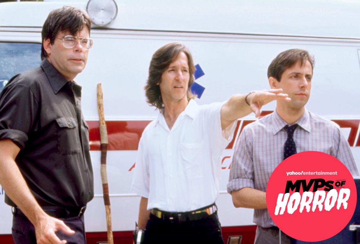 SLEEPWALKERS, writer Stephen King (left), director Mick Garris (center), on set, 1992. Â©Columbia Pictures/Courtesy Everett Collection