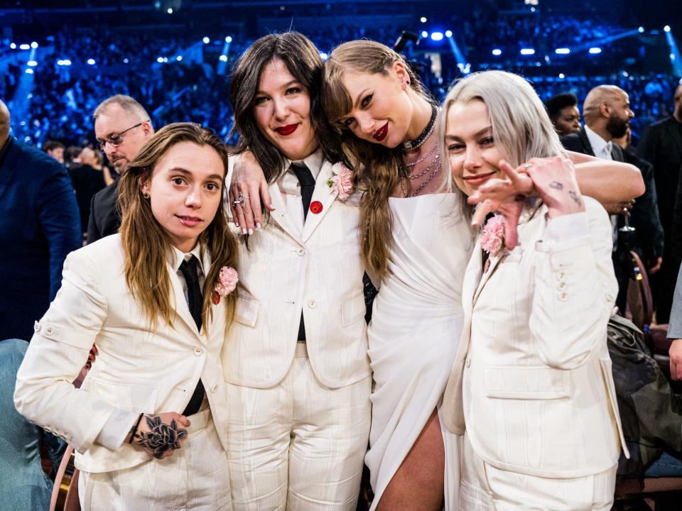 Julien Baker, Lucy Dacus, Taylor Swift, and Phoebe Bridgers at the 66th grammys