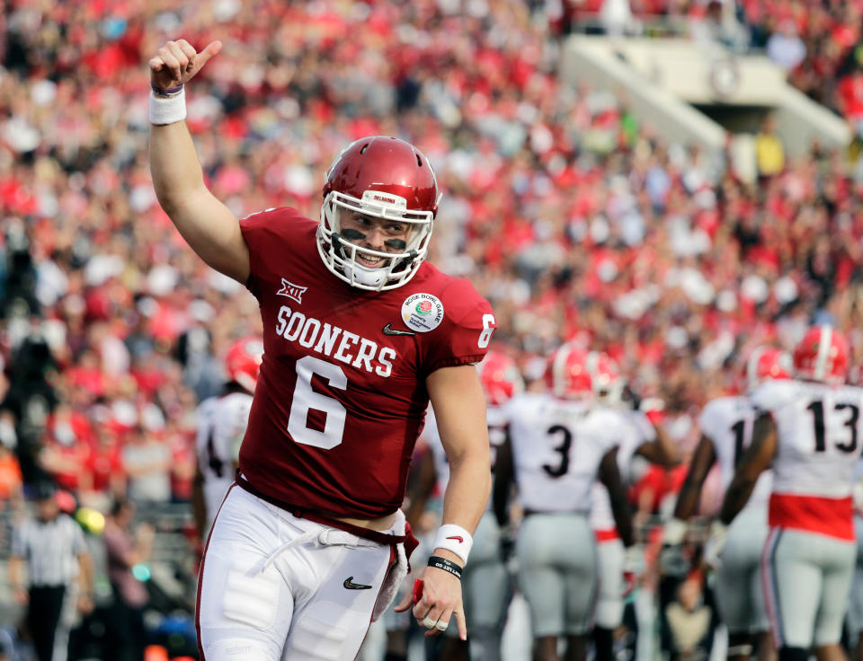 Oklahoma quarterback Baker Mayfield went first overall to the Browns. Not everyone was excited about that. (AP)