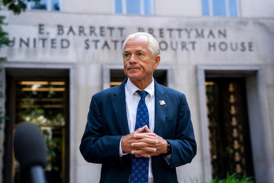 Former Trump administration trade adviser Peter Navarro outside the US Federal District Court in Washington, DC, on 15 July 2022 (EPA)