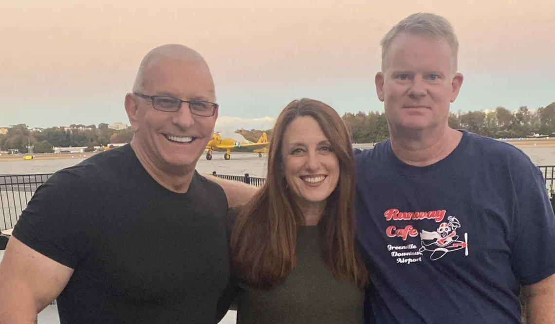 Restaurant Impossible filmed an episode at Greenville Runway Cafe in October. Chef Robert Irvine, left, is shown with owners, Michelle and Lem Winesett.