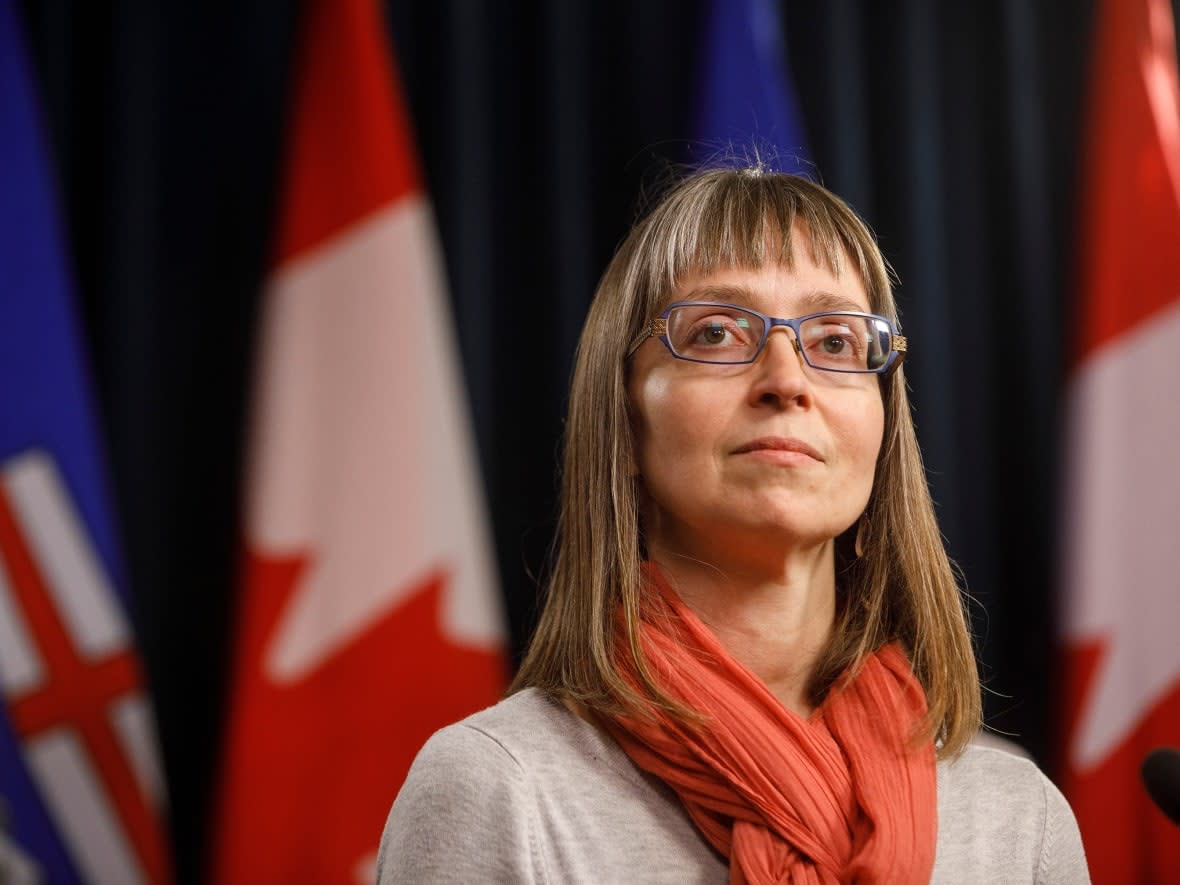 Dr. Deena Hinshaw, then Alberta's chief medical officer of health, is pictured at a news conference on March 20, 2020.  (Jason Franson/The Canadian Press - image credit)