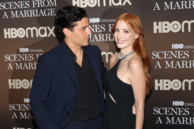 Oscar Isaac and Jessica Chastain attend the finale screening of HBO's "Scenes From a Marriage" at Museum of Modern Art on Oct. 10, 2021, in New York City.<p><a href="https://www.gettyimages.com/detail/1345915508" rel="nofollow noopener" target="_blank" data-ylk="slk:Taylor Hill/Getty Images;elm:context_link;itc:0;sec:content-canvas" class="link ">Taylor Hill/Getty Images</a></p>