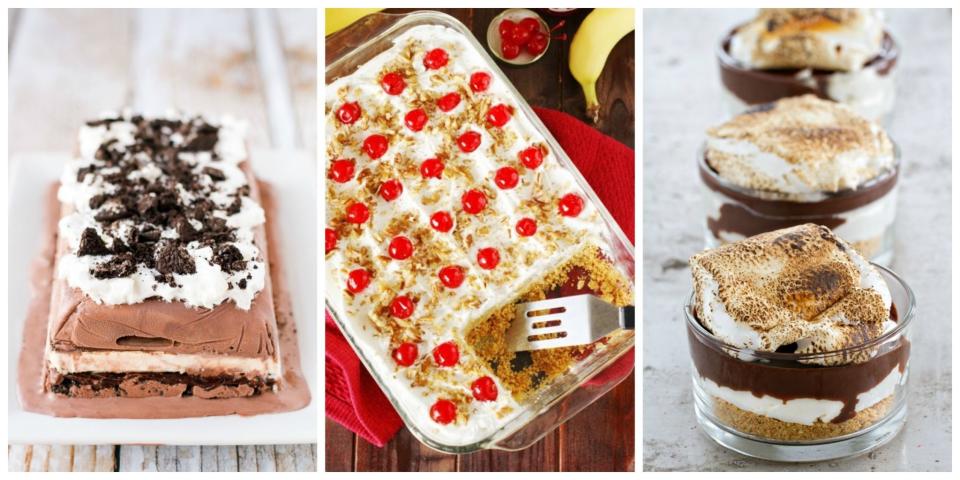 <p>These recipes guarantee a satisfying, decadent dessert without ever having to turn on the oven. Plus, try our best <a rel="nofollow noopener" href="http://www.countryliving.com/food-drinks/g2409/no-bake-cheesecake-recipes/" target="_blank" data-ylk="slk:no-bake cheesecakes;elm:context_link;itc:0;sec:content-canvas" class="link ">no-bake cheesecakes</a> and <a rel="nofollow noopener" href="http://www.countryliving.com/food-drinks/g764/easy-summer-desserts-0409/" target="_blank" data-ylk="slk:fun summer dessert ideas;elm:context_link;itc:0;sec:content-canvas" class="link ">fun summer dessert ideas</a>.</p>