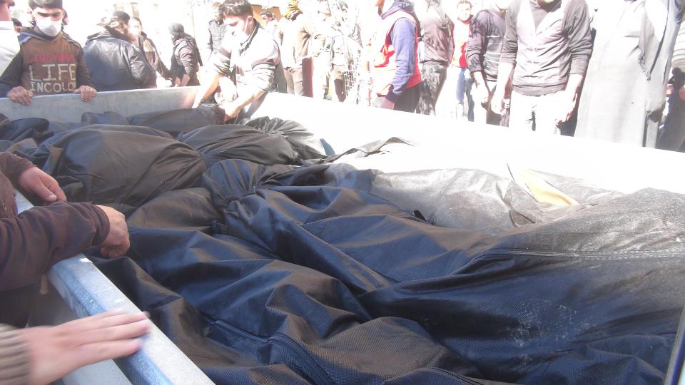 Bodies of chlorine gas victims are seen after Assad regime forces attacked with chlorine gas.