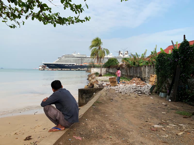 The MS Westerdam cruise ship is docked at the pier in Sihanoukville, Cambodia