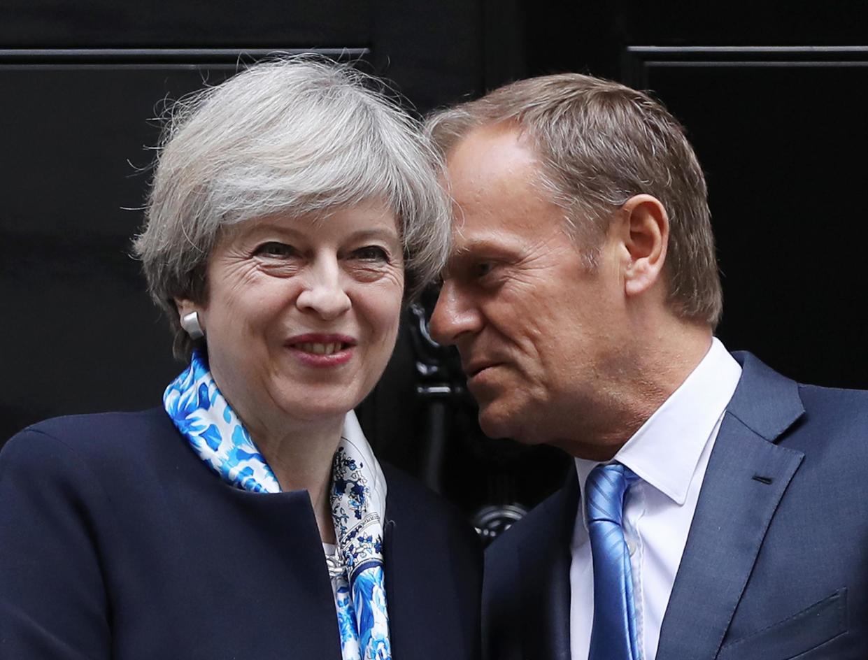 EU Council President Donald Tusk in Downing Street earlier this month: Getty