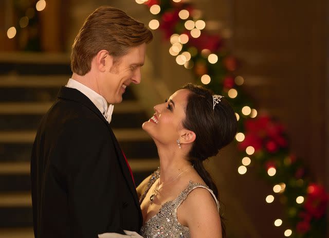 <p>Great American Media</p> Oliver Rice (left) and Danica McKellar in <em>A Cinderella Christmas Ball</em>