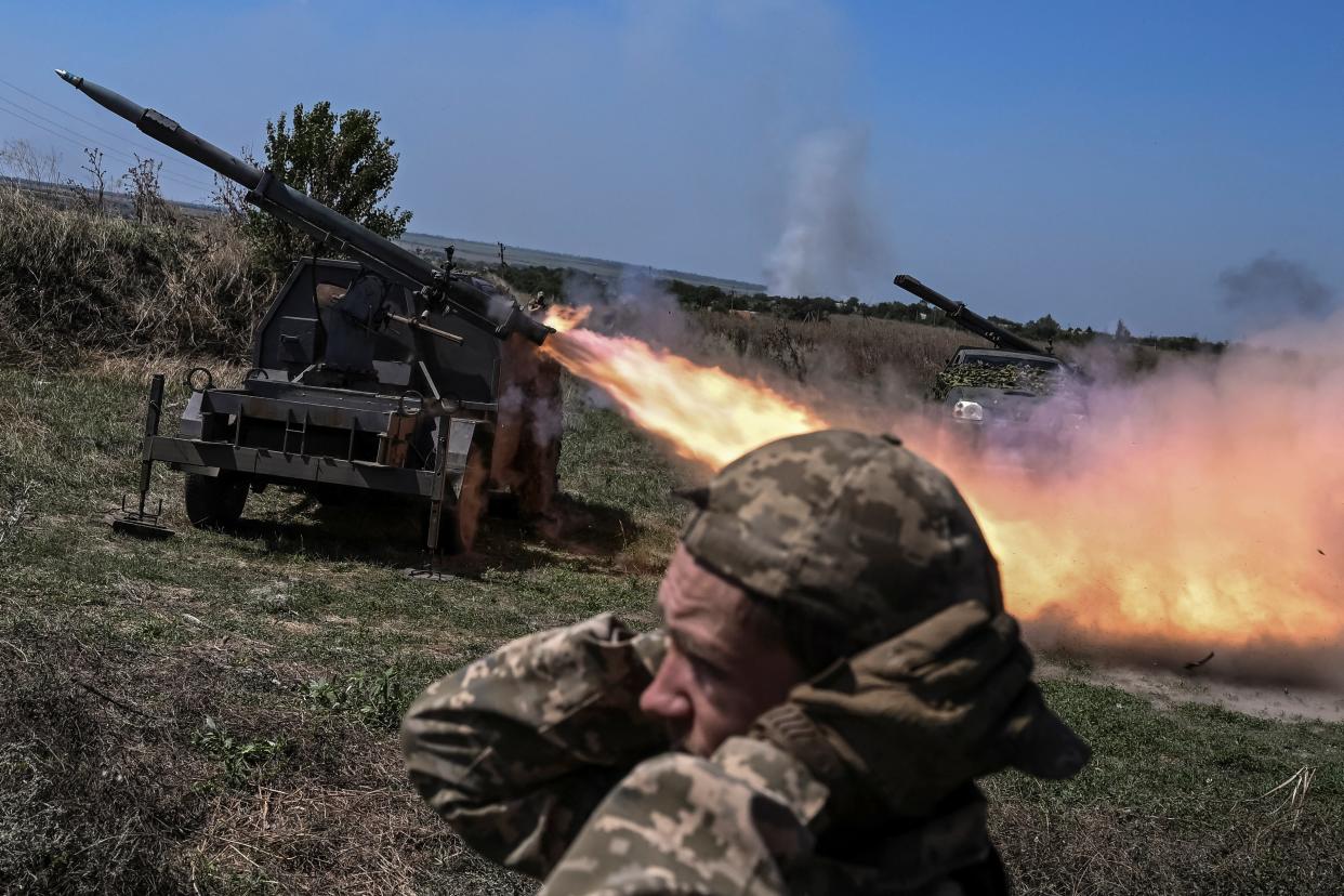Ukrainian servicemen fire small MLRS toward Russian troops near a front line in Zaporizhzhia region (REUTERS)