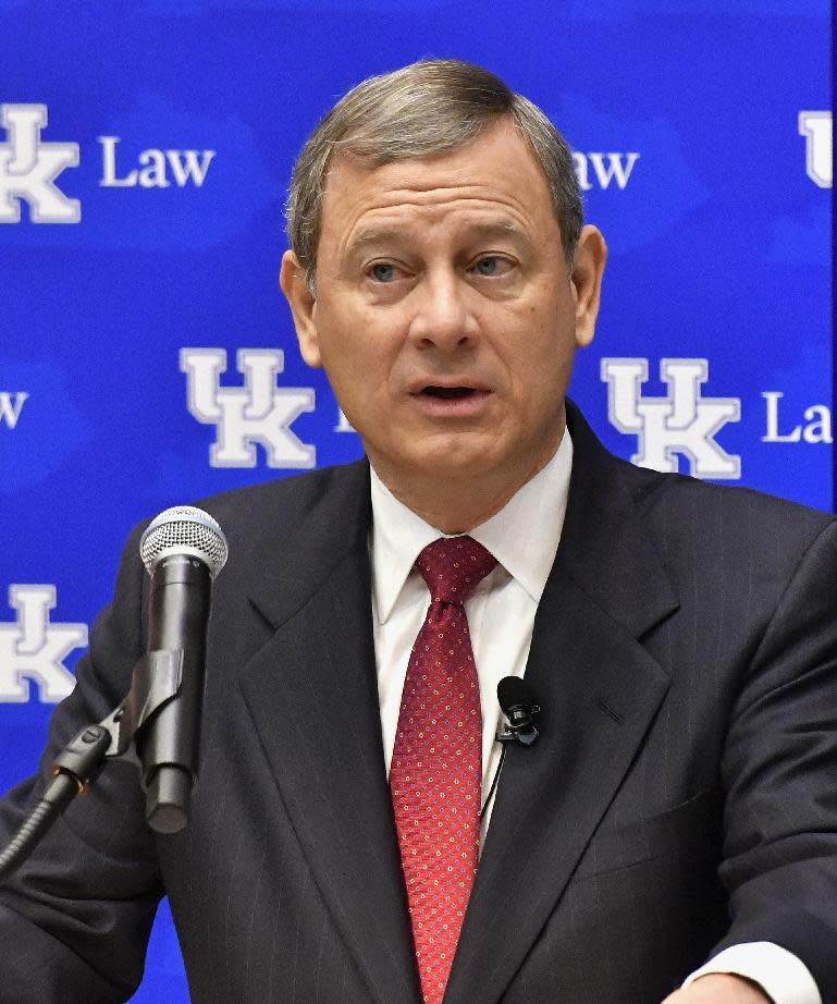 Chief Justice John Roberts speaks at the The John G. Heyburn II Initiative and University of Kentucky College of Law's judicial conference and speaker series, Wednesday, Feb. 1, 2017, in Lexington, Ky., a day after President Donald Trump nominated Neil Gorsuch to the Supreme Court. (AP Photo/Timothy D. Easley)