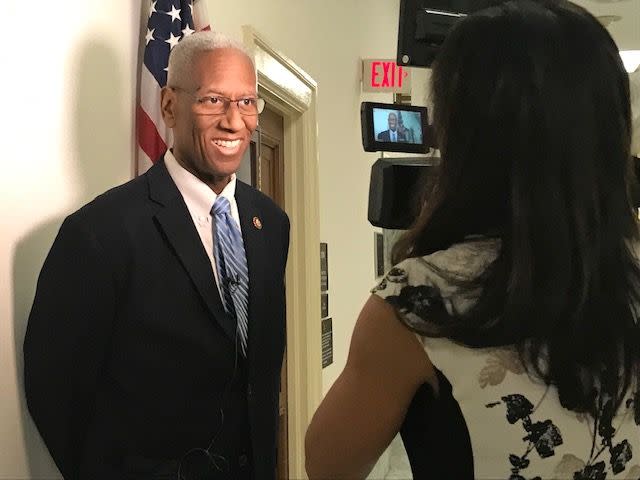 Rep. Donald McEachin, D-Va., speaks to a reporter outside of a hearing room on Capitol Hill in Washington D.C. May 2, 2019.