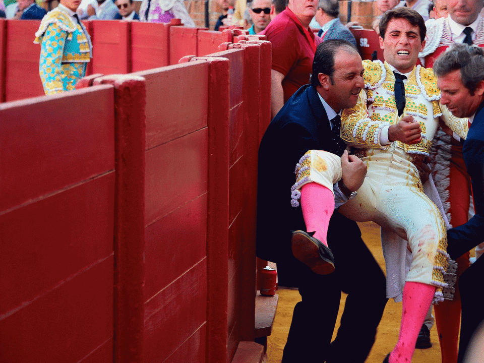 Spanish matador Rafael Serna (2ndR) is evacuated after being gored by a bull (CRISTINA QUICLER/AFP/Getty Images)