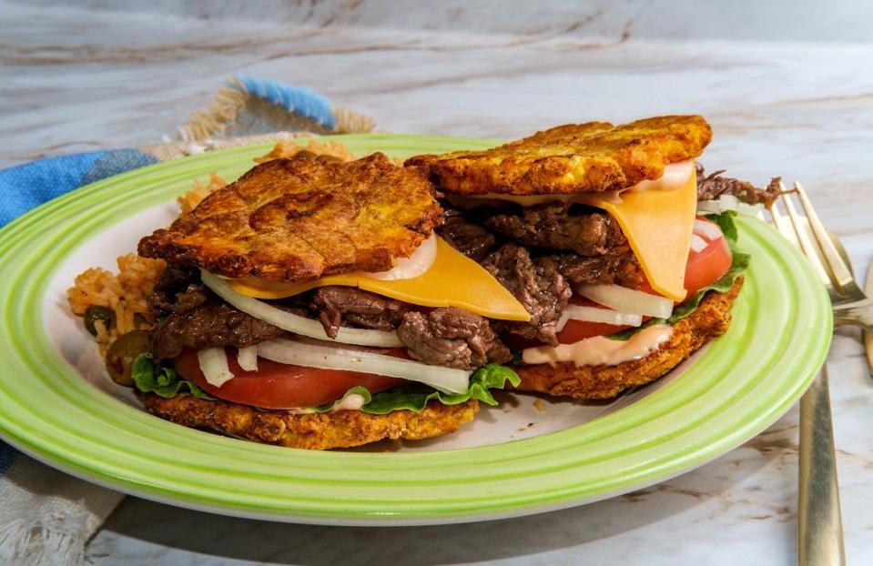 <p>This jibarito sandwich takes just 35 minutes to make but <a href="https://www.thedailymeal.com/cook/how-to-cook-plantains?referrer=yahoo&category=beauty_food&include_utm=1&utm_medium=referral&utm_source=yahoo&utm_campaign=feed" rel="nofollow noopener" target="_blank" data-ylk="slk:frying the plantains;elm:context_link;itc:0;sec:content-canvas" class="link ">frying the plantains</a> will test your home-cooking skills. <a href="https://www.thedailymeal.com/cook/how-to-fry-food-at-home-tips?referrer=yahoo&category=beauty_food&include_utm=1&utm_medium=referral&utm_source=yahoo&utm_campaign=feed" rel="nofollow noopener" target="_blank" data-ylk="slk:Once you’ve mastered that step;elm:context_link;itc:0;sec:content-canvas" class="link ">Once you’ve mastered that step</a>, the rest is easy. Use the plantains in place of bread and pile the sandwich high with skirt steak, onions and lettuce.</p> <p><a href="https://www.thedailymeal.com/recipes/jibarito-sandwich-recipe?referrer=yahoo&category=beauty_food&include_utm=1&utm_medium=referral&utm_source=yahoo&utm_campaign=feed" rel="nofollow noopener" target="_blank" data-ylk="slk:For the Jibarito Sandwich recipe, click here.;elm:context_link;itc:0;sec:content-canvas" class="link ">For the Jibarito Sandwich recipe, click here.</a></p>