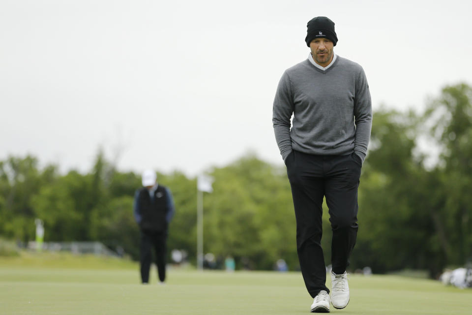 DALLAS, TEXAS - MAY 10: Former NFL Player and amateur Tony Romo of the United States walks off the 12th green during the second round of the AT&T Byron Nelson at Trinity Forest Golf Club on May 10, 2019 in Dallas, Texas. (Photo by Michael Reaves/Getty Images)