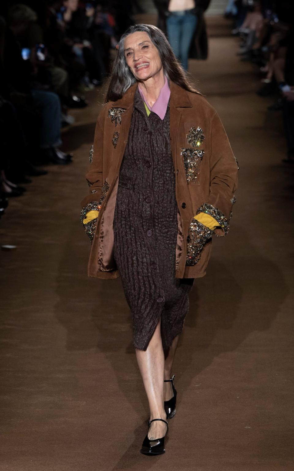 Actress Angela Molina walks the runway during the Miu Miu Ready to Wear Fall/Winter 2024-2025 fashion show as part of the Paris Fashion Week