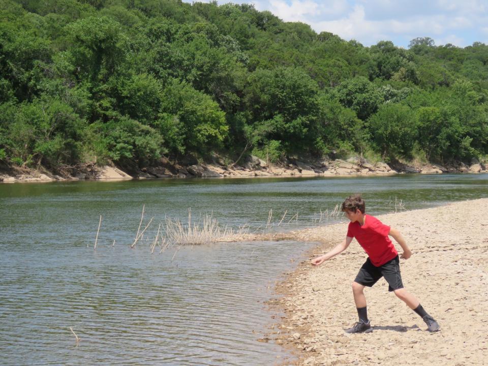 Play along 1.5 miles of beach fronting the Brazos River.