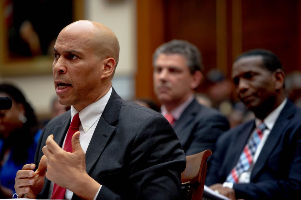 Sen. Cory Booker (D-N.J.) gives a speech during a hearing on reparations for slavery on June 19, 2019 in Washington.