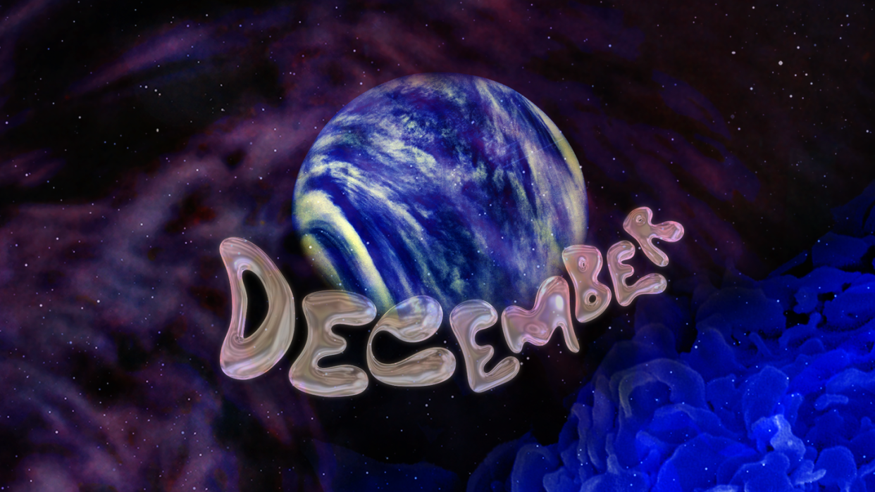 the word december over a planet