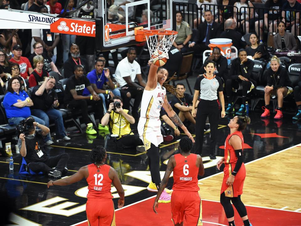Brittney Griner dunks during the 2019 WNBA All-Star Game.