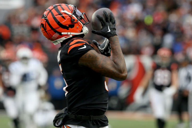 Cincinnati Bengals wide receiver Tee Higgins totaled 656 yards and five scores on 42 catches in 2023. File Photo by John Sommers II/UPI