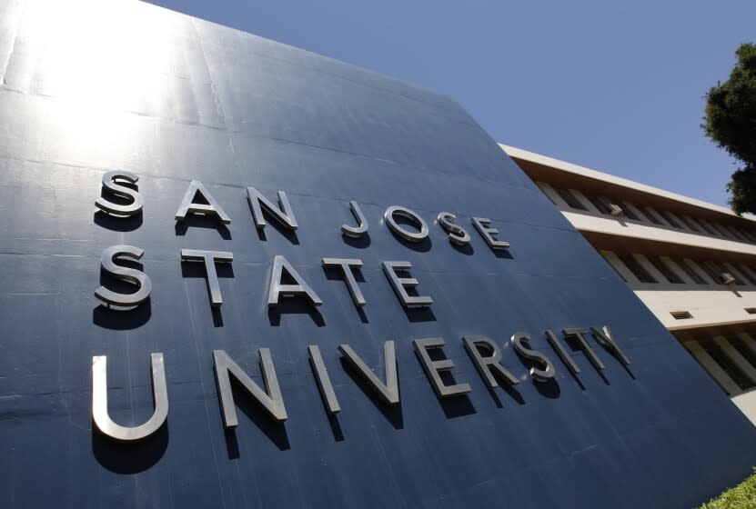 File - In this June 30, 2011 file photo is an exterior view of San Jose State University in San Jose, Calif.