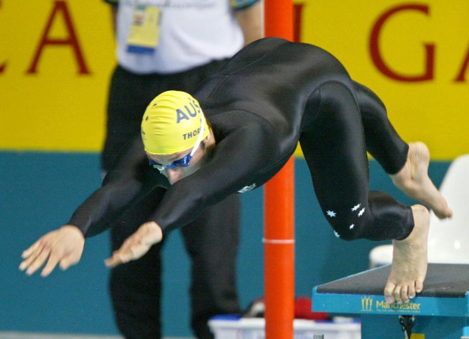  El australiano Ian Thorpe en acción durante la primera ronda de 200 m estilo libre masculino de los Juegos de la Commonwealth de 2002 . FOTO: DAMIEN MEYER / AFP a través de Getty Images