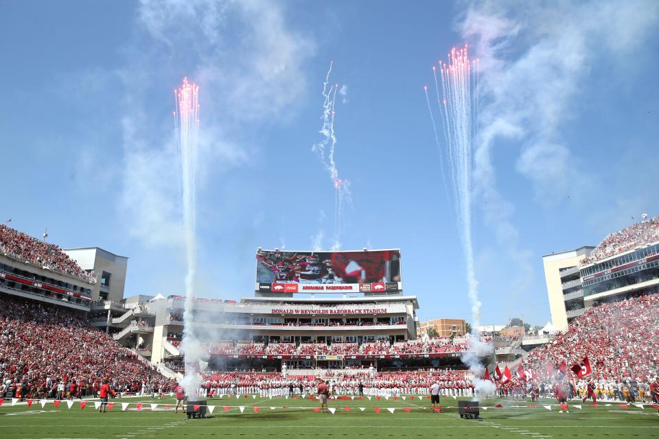 Sep 9, 2023; Fayetteville, Arkansas, USA; General view prior to the game between the Arkansas Razorbacks and the Kent State Golden Flashes at Donald W. Reynolds Razorback Stadium. Mandatory Credit: Nelson Chenault-USA TODAY Sports