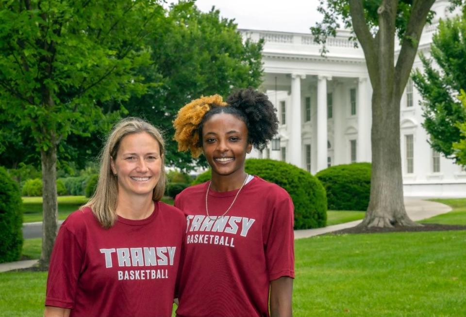 For Transylvania University women’s basketball coach Juli Fulks, left, and Pioneers standout forward Dasia Thornton, right, one of the spoils of going 33-0 and winning the 2023 NCAA Division III women’s basketball national championship was a trip to the White House as part of “College Athlete Day” last June 12.